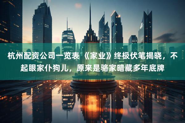 杭州配资公司一览表 《家业》终极伏笔揭晓，不起眼家仆狗儿，原来是骆家暗藏多年底牌