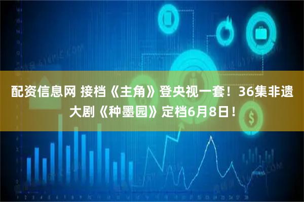 配资信息网 接档《主角》登央视一套！36集非遗大剧《种墨园》定档6月8日！